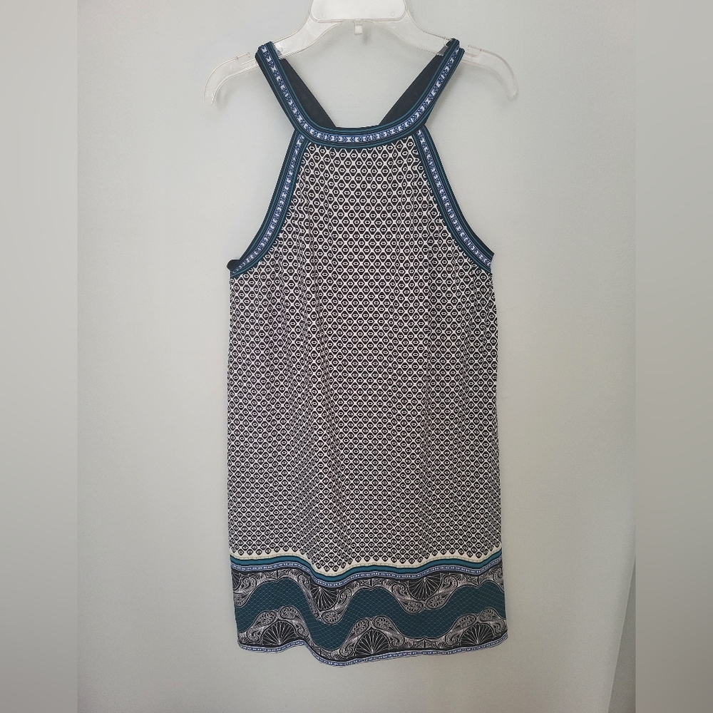 Max Studio Women Medium Halter Racerback Jersey Dress Geometric Print